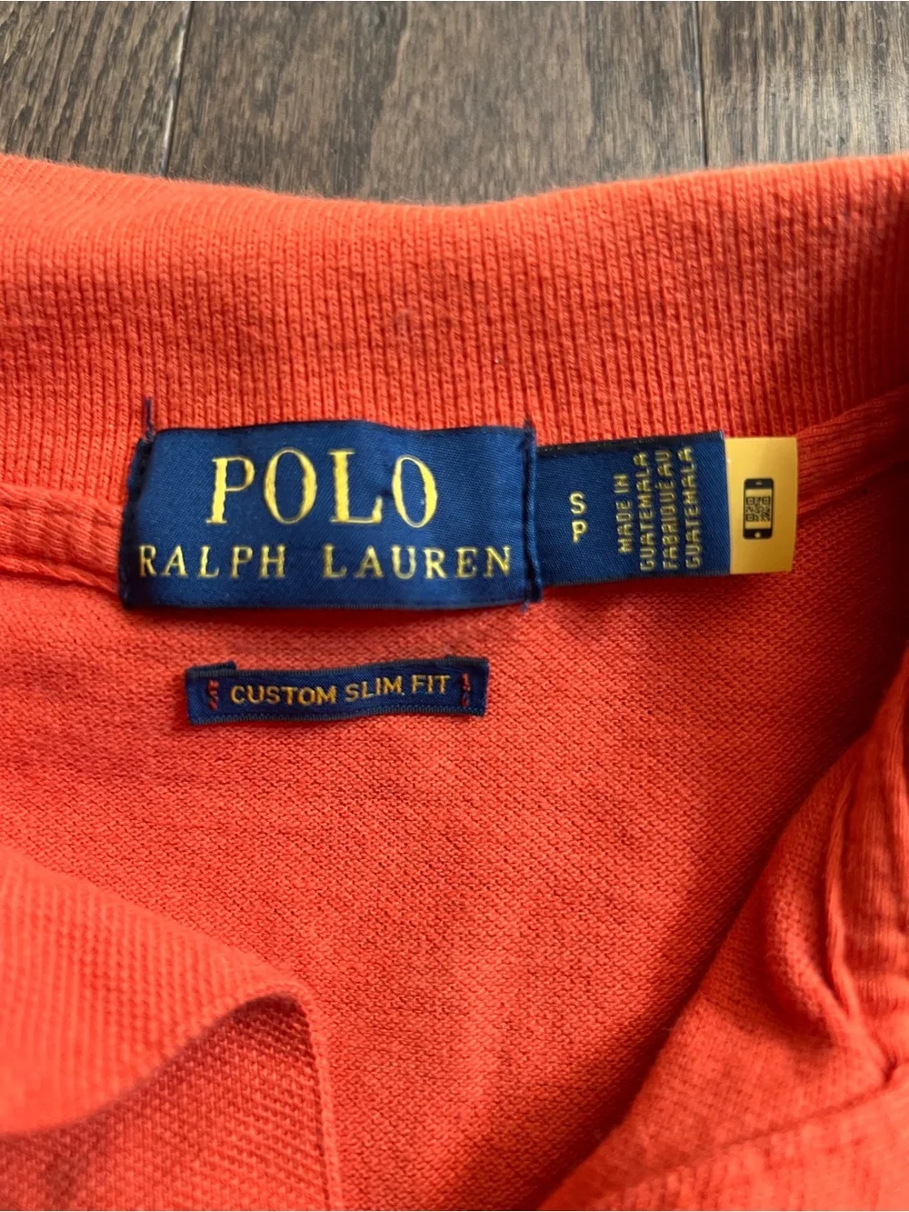 Ralph Lauren Orange Polo with Blue Pony Logo men’s small slim fit